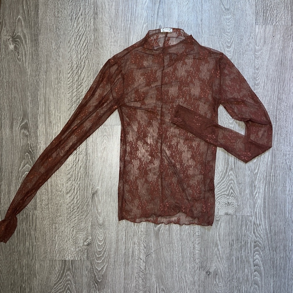 Free People Sheer Lace Blouse - Rust